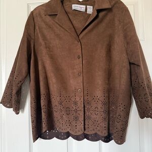 Alfred Dunner Brown Suede Blazer with Cut-Out Design